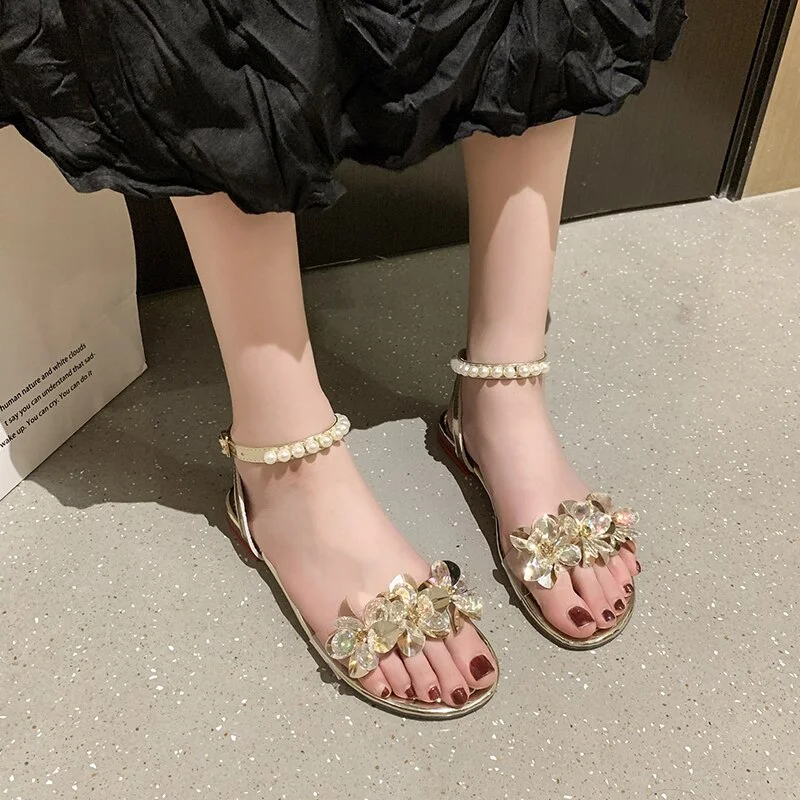 Qengg Rhinestone Sandals Fashion Womens Shoes 2022 Platform Suit Female Beige Summer Heels All-Match Medium Luxury