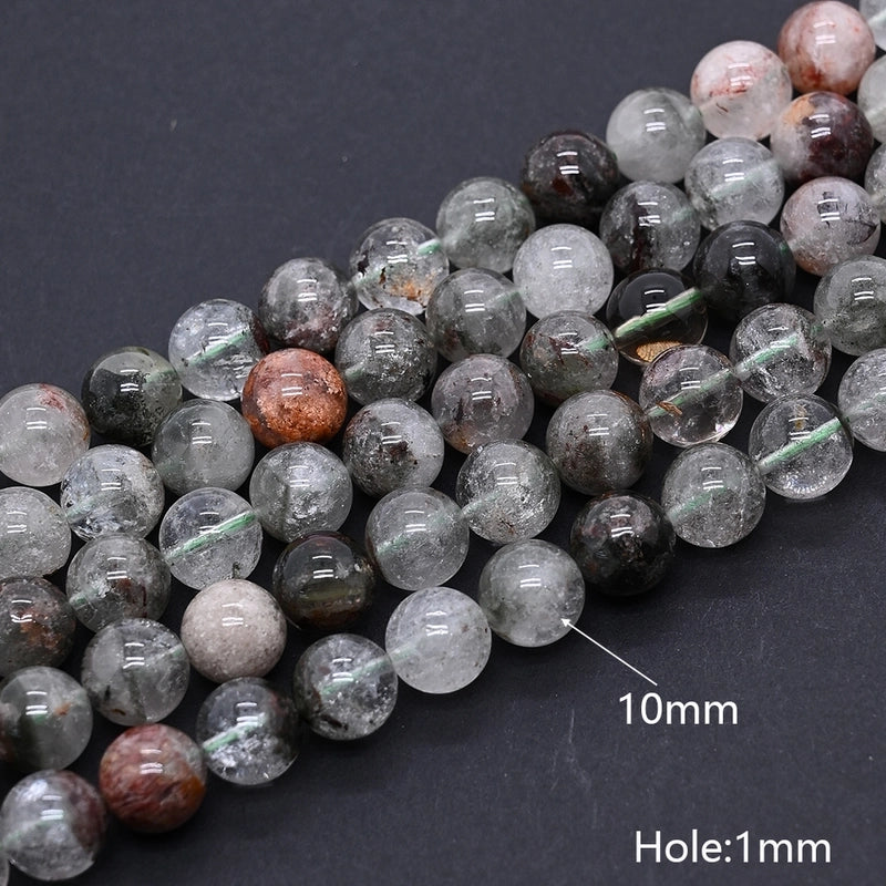 1 Strand/Package 10mm 6mm 8mm Hole Under 1mm Hole 1~1.9mm Natural Stone Green Phantom Quartz Round Simple Polished Jewelry Accessories
