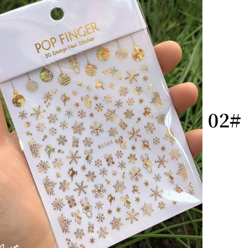 1 Sheet New Roman English Alphabet Number 3D Nail Stickers Christmas Animals iridescent Gold Silver Word Small Letters Nail