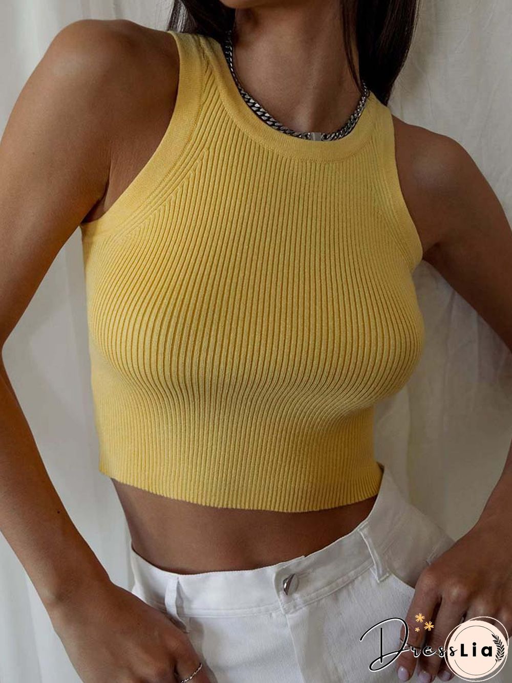Summer Knitted Tank Tops Women Casual Crop Tops Sexy Girls Suspender Vest O-neck OL Slim Ribber Sleeveless T Shirts