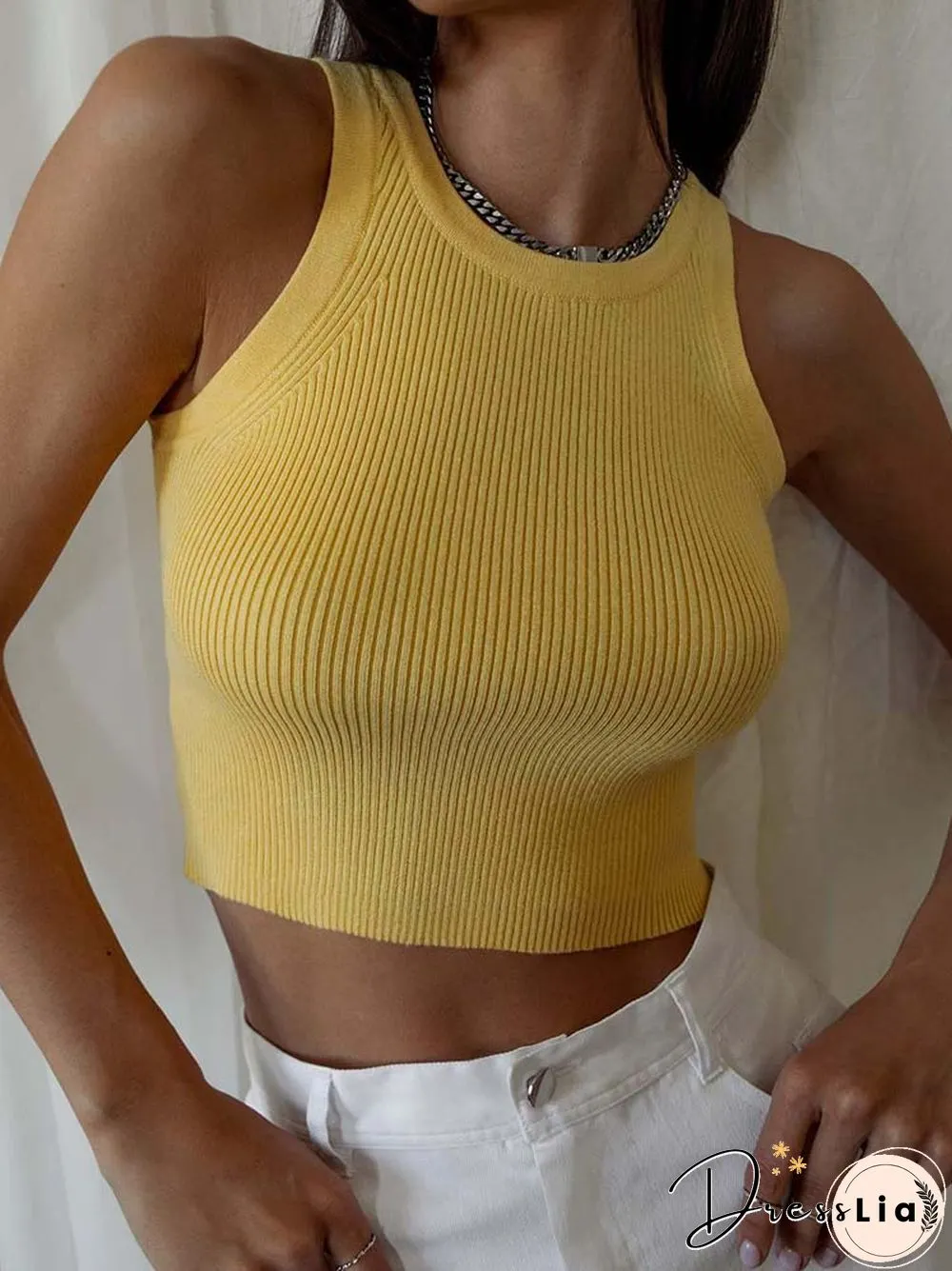 Summer Knitted Tank Tops Women Casual Crop Tops Sexy Girls Suspender Vest O-neck OL Slim Ribber Sleeveless T Shirts