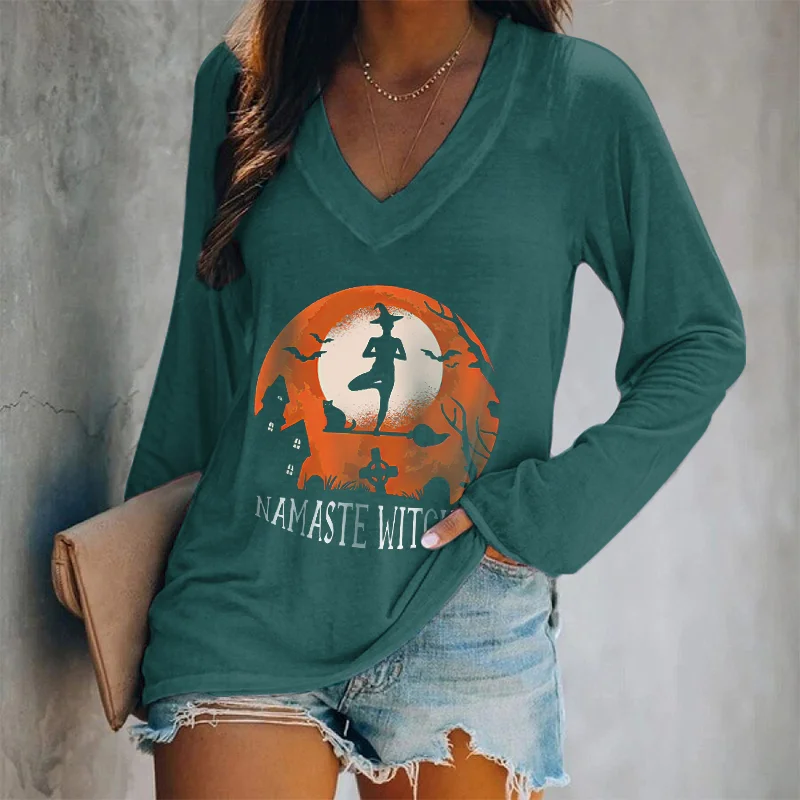 Namaste Witch Pattern Design Women V-neck T-shirt