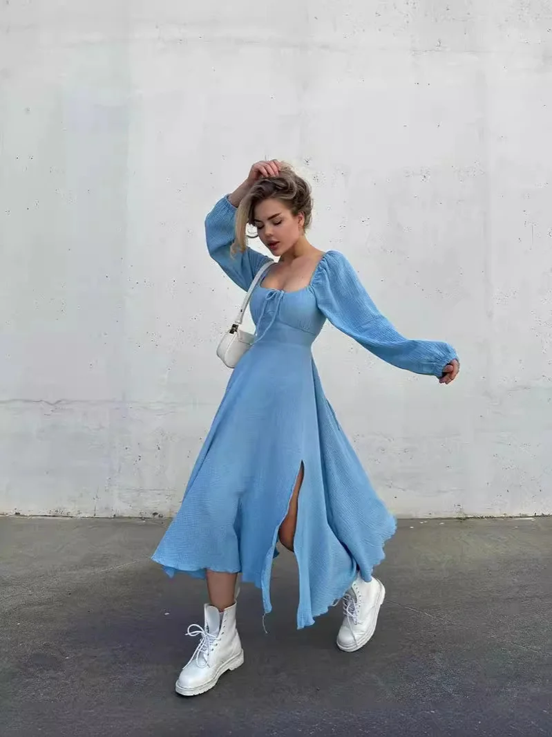 Nigikala Nigikala Women's Spring/Summer Explosion Solid Color Square Collar Sexy Open Skirt