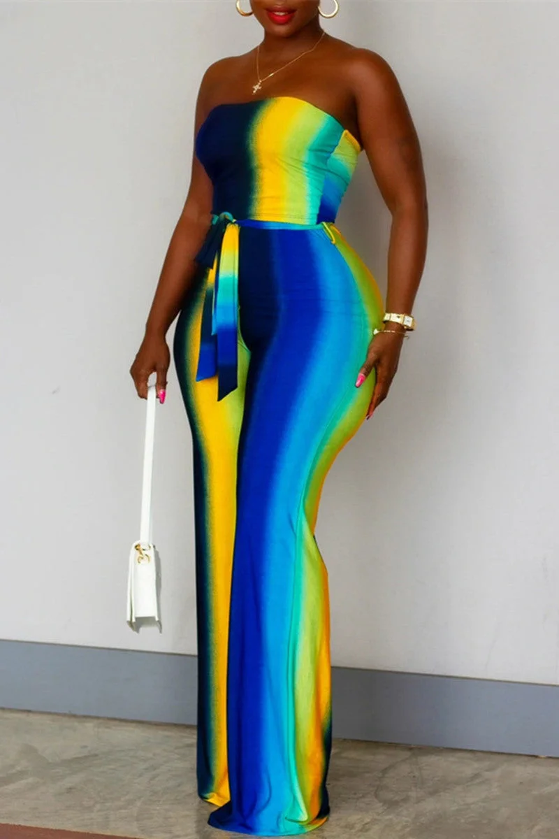 Sexy Casual Print Backless Strapless Regular Jumpsuits