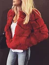 Urban Faux Fur Solid Color Round-Neck Long Sleeves Zipper Coat