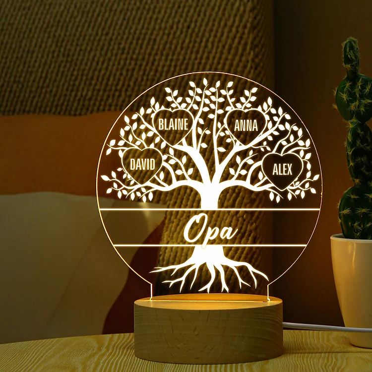 Kettenmachen Personalisierte 5 Namen Familienstammbaum Nachtlicht Geschenk für Großmutter/Mutter zum Muttertag
