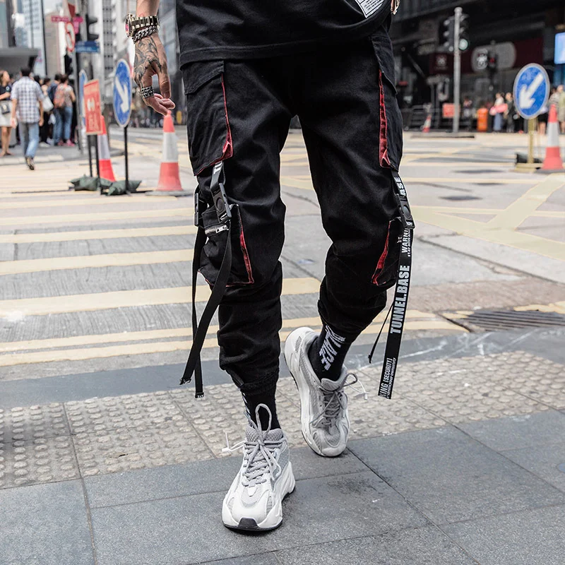 Project - X Cropped Cargo Techwear Pants With Loose Streamers Techwear Shop