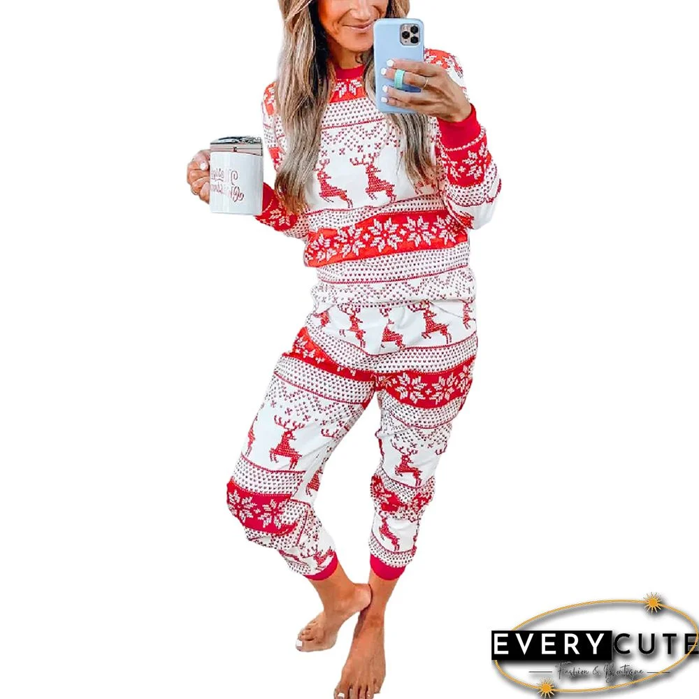 Red Snow Reindeer Christmas Mom Loungewear