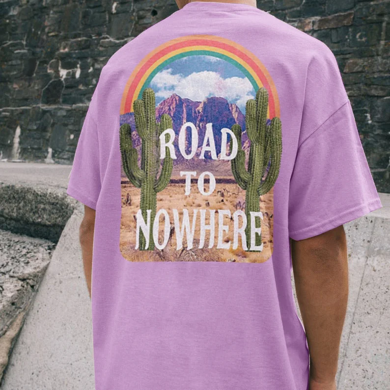 Men Fashion Road To Nowhere Print T-shirt