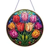 (US Only)Tulips 2D Flat DIY Diamond Art Sun Catcher Hanging Diamond Art Pendant Decor