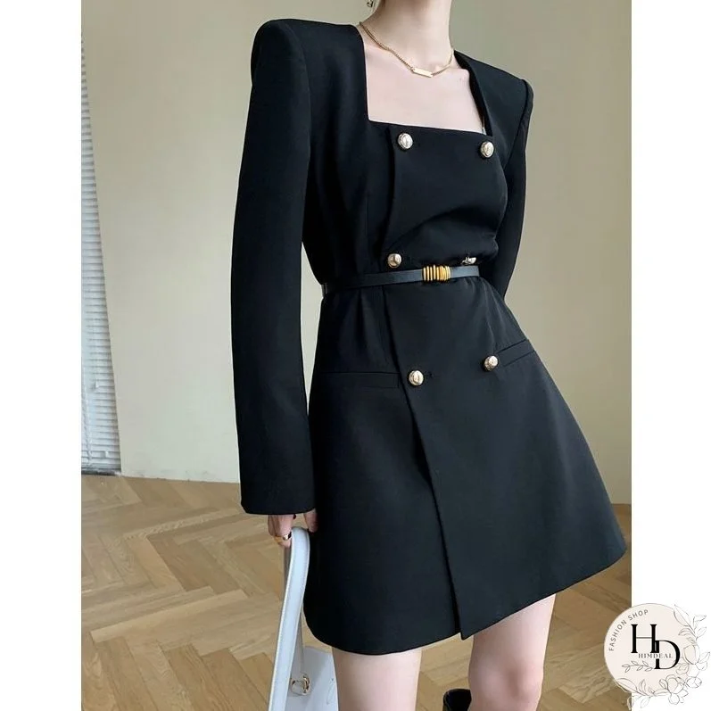 Joskka Autumn French Elegant Black Dress Women Office Lady Long Sleeve Chic Mini Dresses Female Korean Fashion One Piece Dress Fall Outfits