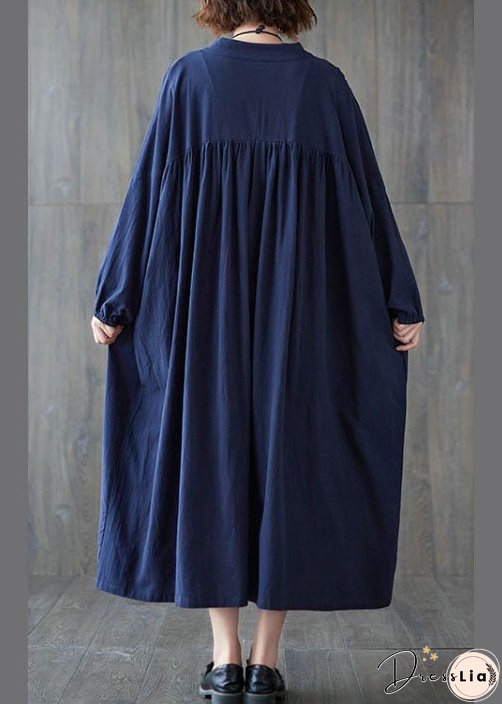 Plus Size Beautiful Blue Button Cotton Dress Spring