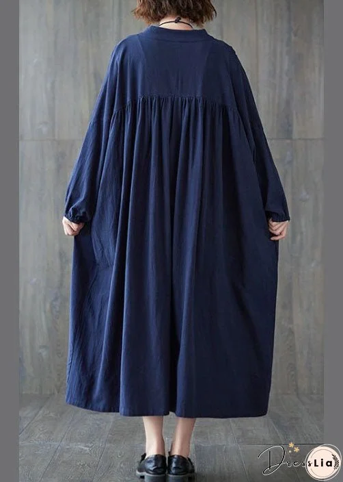 Plus Size Beautiful Blue Button Cotton Dress Spring