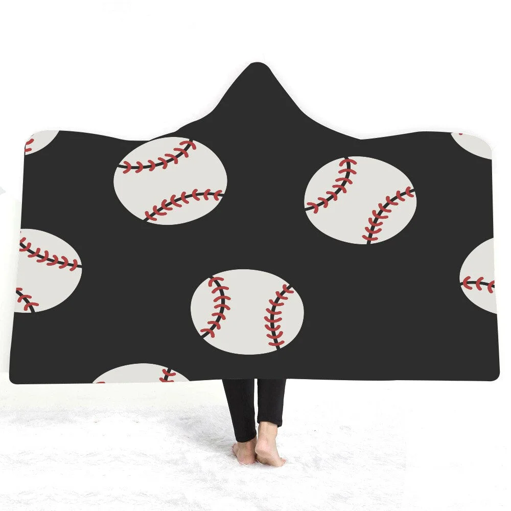 Hooded Blanket 3D Printed Baseball For Home Sofa Sherpa Fleece Hoodie Blanket Microfiber Throw Blanket For Adults Drop Shipping