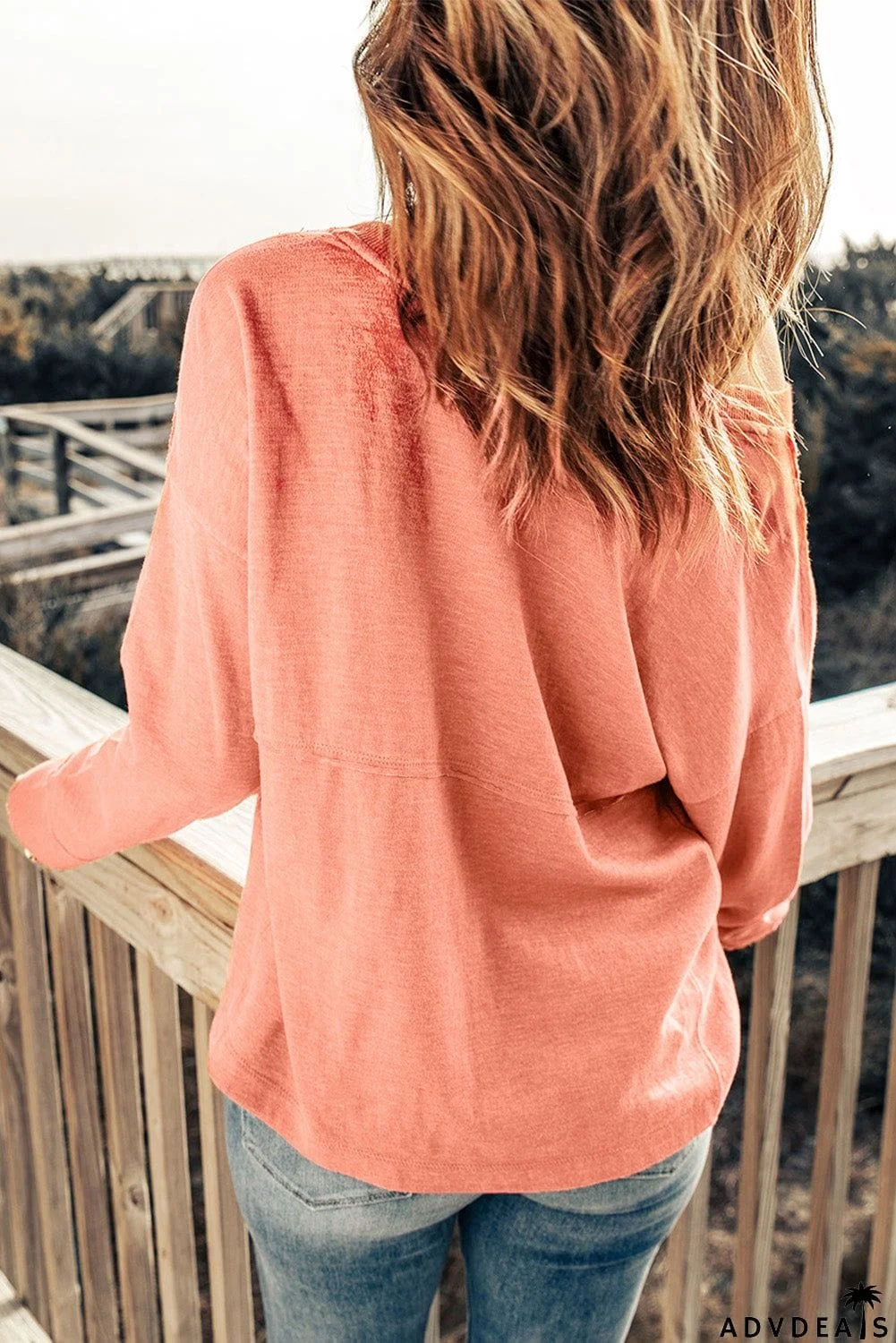 Split V Neck Long Sleeve Top