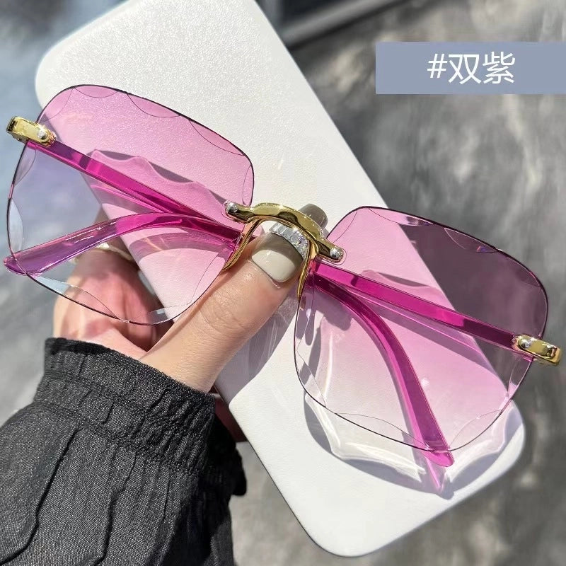 2 Pieces Fashion Gradient Color Pc Square Frameless Women’S Sunglasses