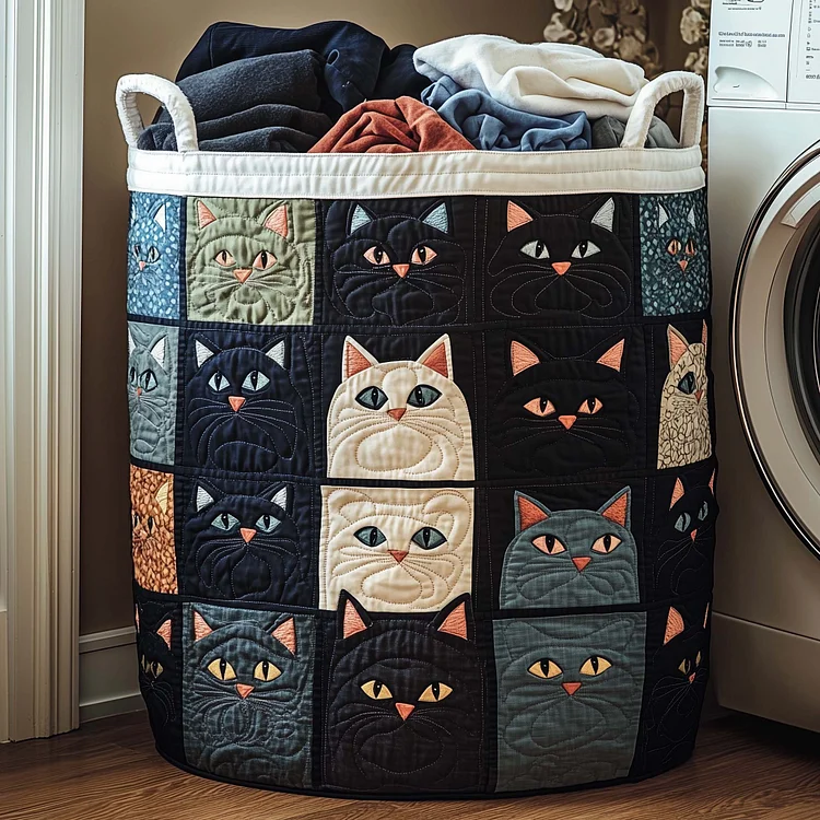 Midnight Cats Quilted Laundry Basket GFTOQA1106