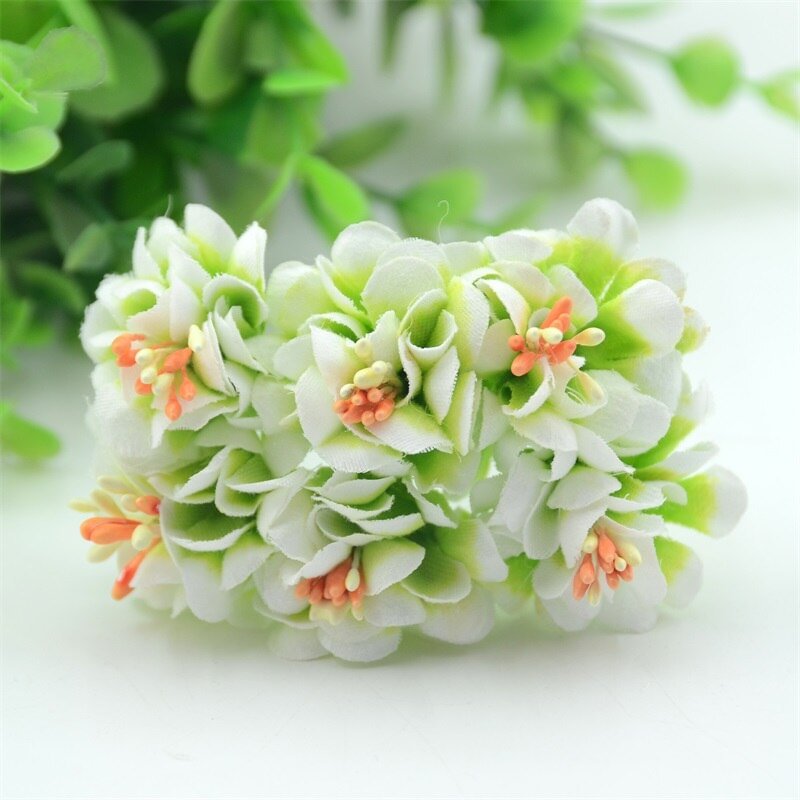 6pcs Mini  Artificial Silk Rose Bouquet Flower Stamen Wedding  Box Decoration Stamen Cheap Scrapbooking Fake Flower