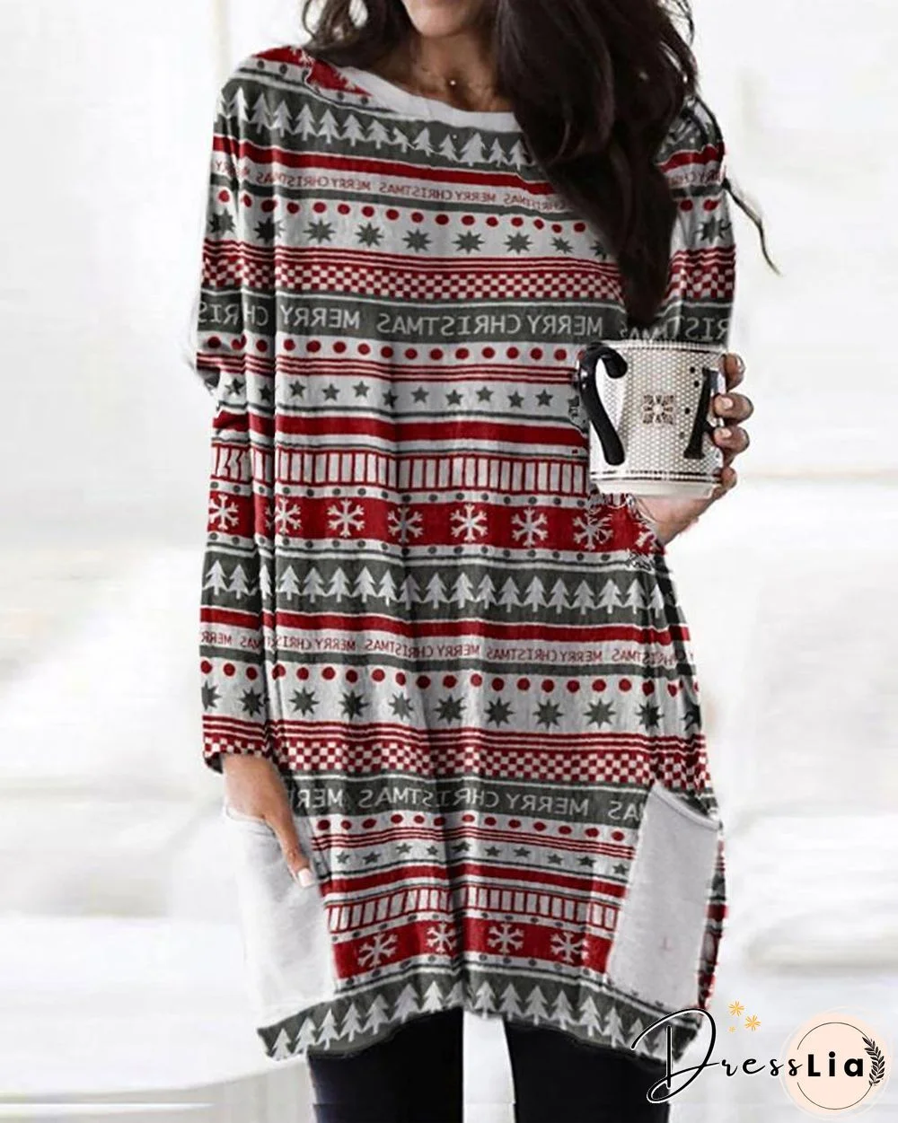 Christmas Plaid Print Pocket Design Casual Dress P10814