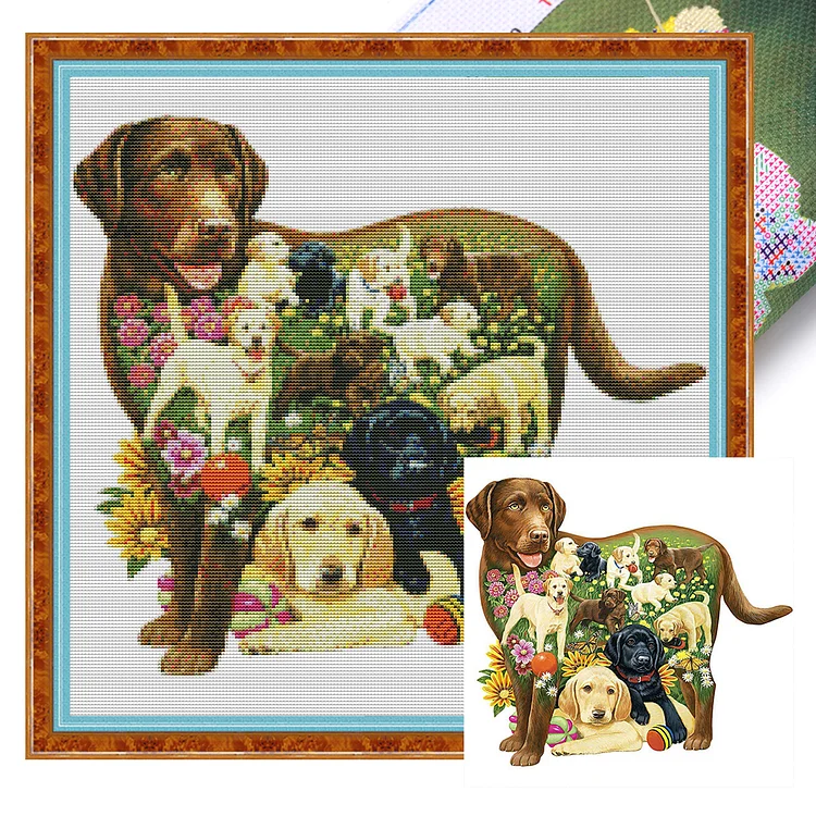 【Huacan Brand】Dogs 11CT Stamped Cross Stitch 50*50CM