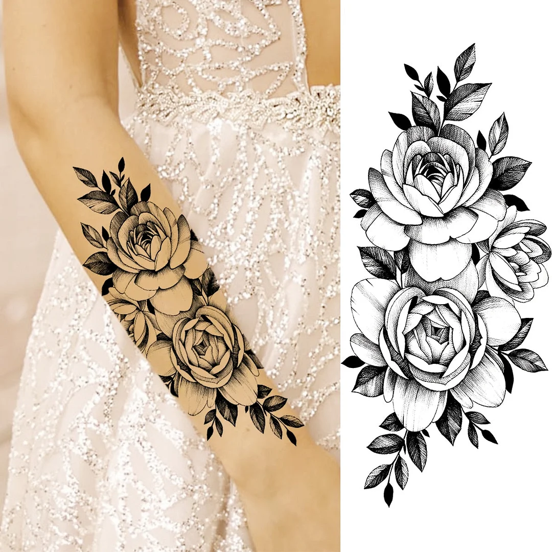 Realistic Rose Flower Sexy Boobs Temporary Tattoos For Women Adult Girl Peony Moon Round Fake Tattoo Fashion Half Sleeve Tatoos