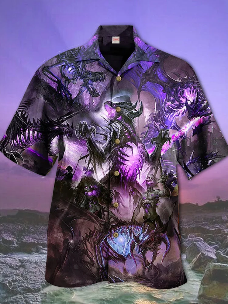 Eye-Catching Psychedelic Different Dimension Twisted Monsters Printing Cuban Collar Hawaiian Short Sleeve Shirt BestDVibe
