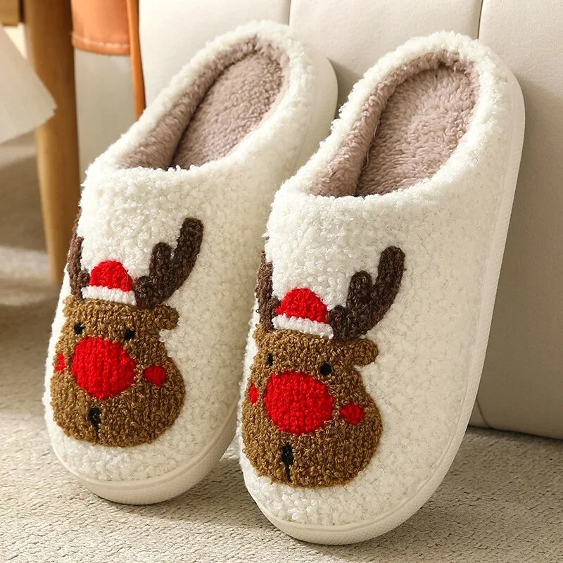 Zhungei Winter Warm Home Cotton Slippers for Women Cartoon Eyes Plush House Shoes Woman Fluffy Faux Fur Soft Sole Indoor Slippers