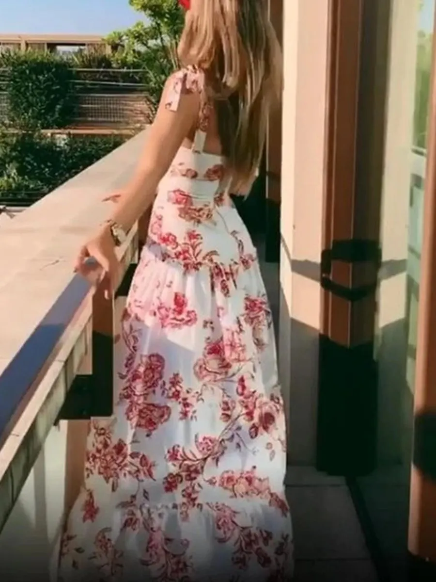 U-neck Sleeveless Print Maxi Dress P16105