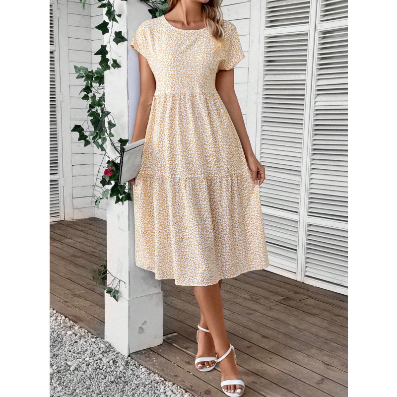 Mature Women Summer Little Yellow Flower Dress