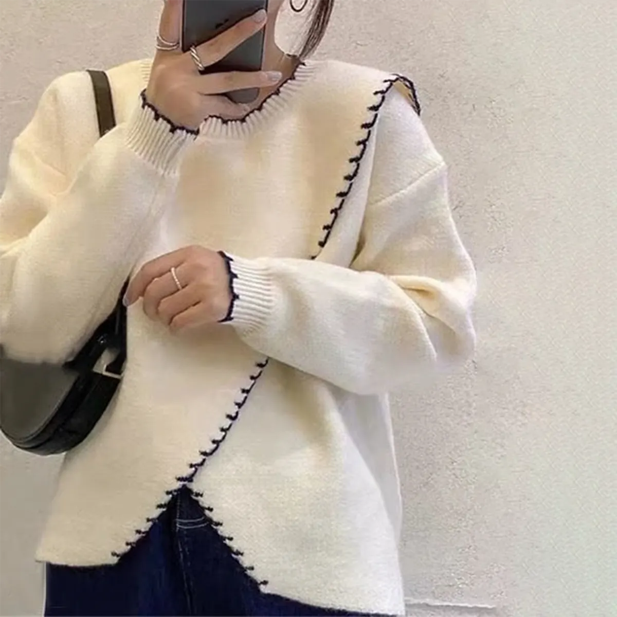 Beige Long Sleeve Round Neck Sweater