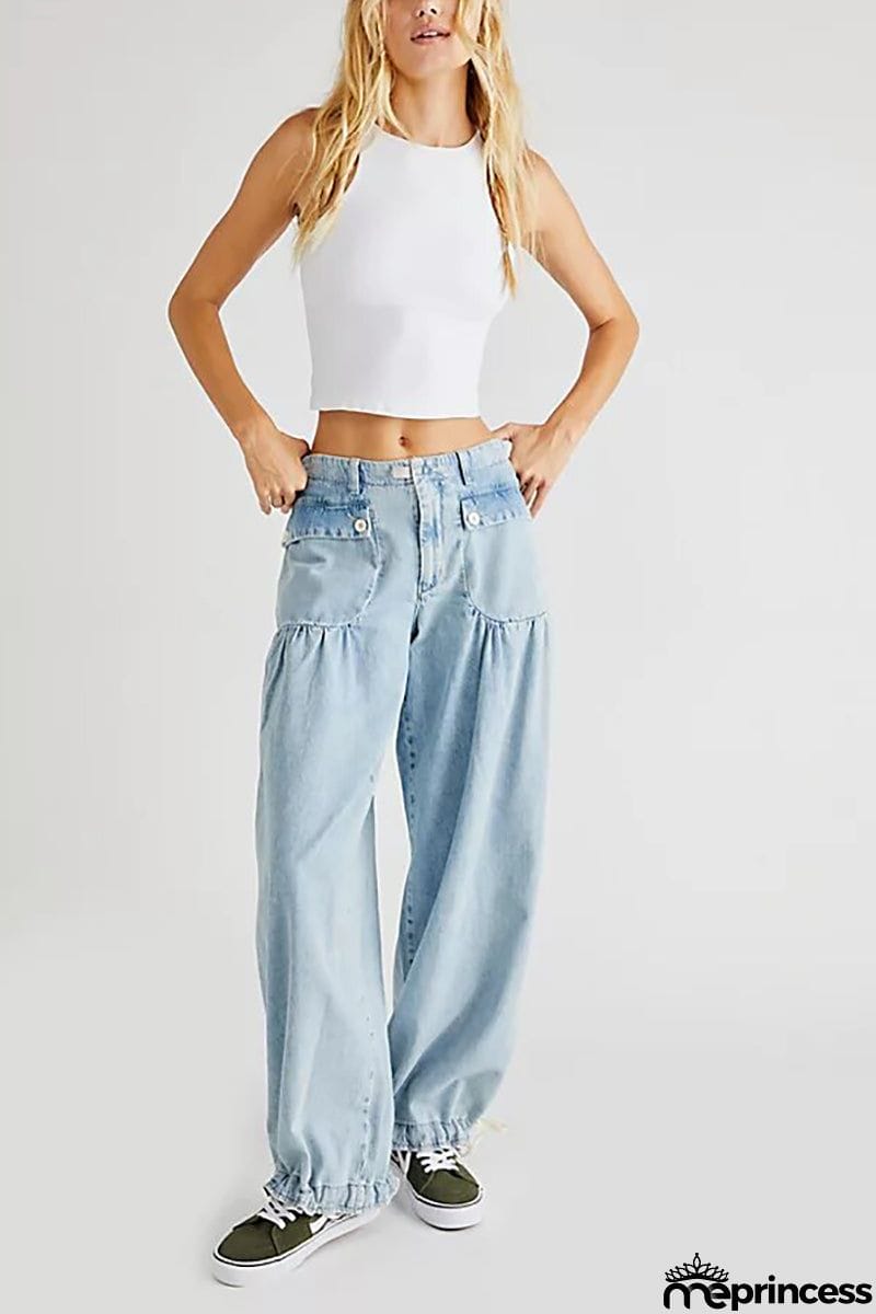 Pockets Drawstring Balloon Jeans