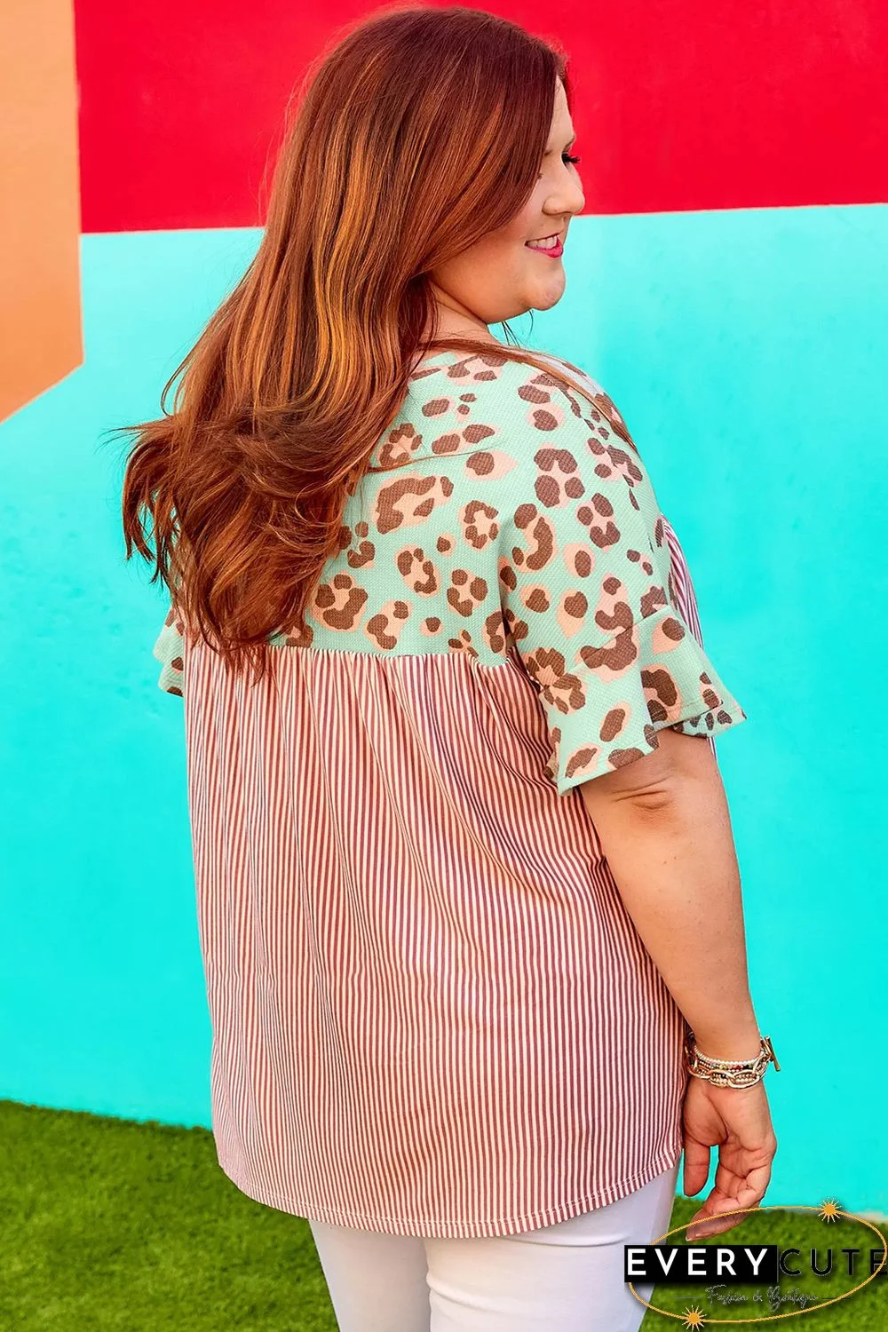 Leopard Striped Print Plus Size Top