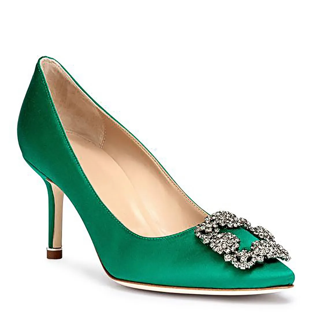 75mm Women's Slik Shoes Diamond Party Wedding Green Pumps-vocosishoes