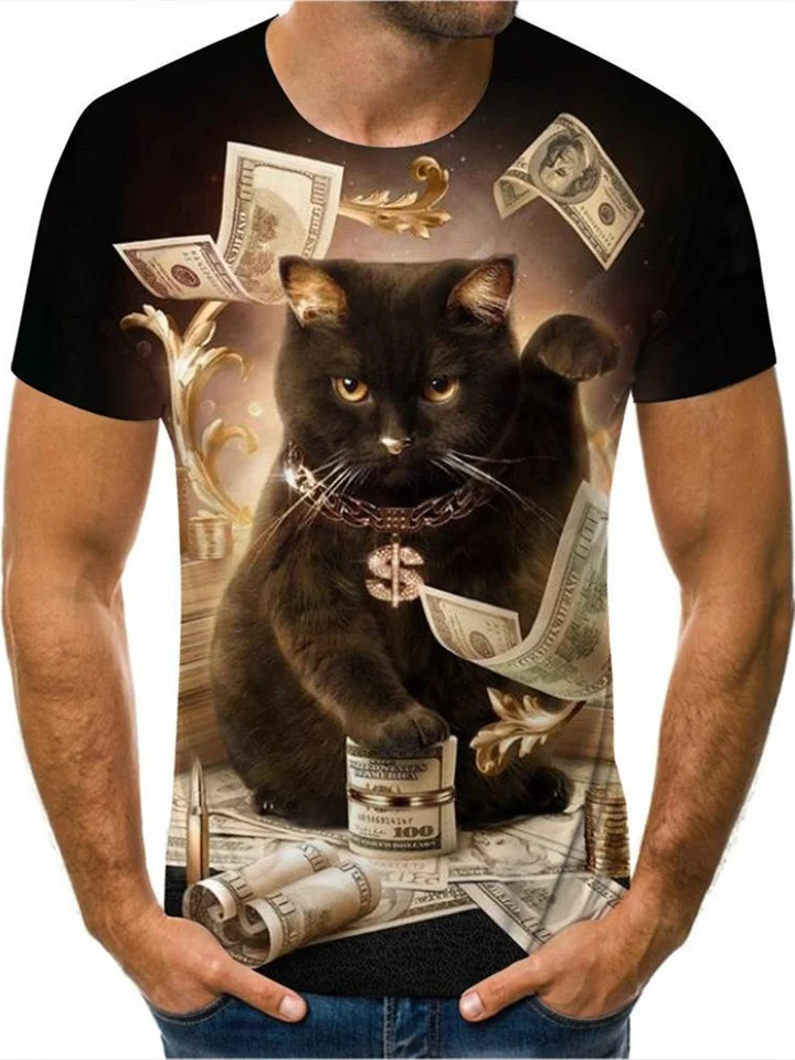 Black Cat Tops Men's Round Neck Casual T-shirt S M L XL 2XL 3XL 4XL 5XL