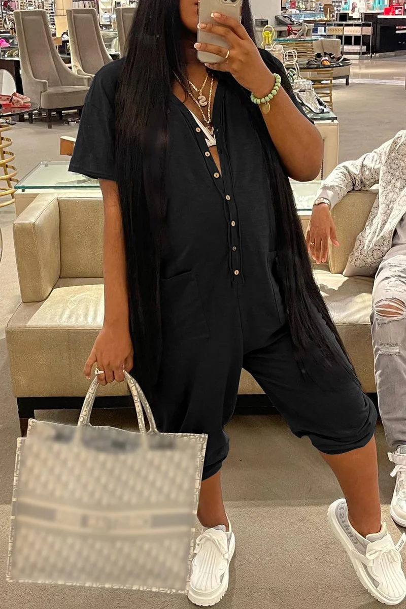 Fashion Casual Solid Basic V Neck Regular Jumpsuits
