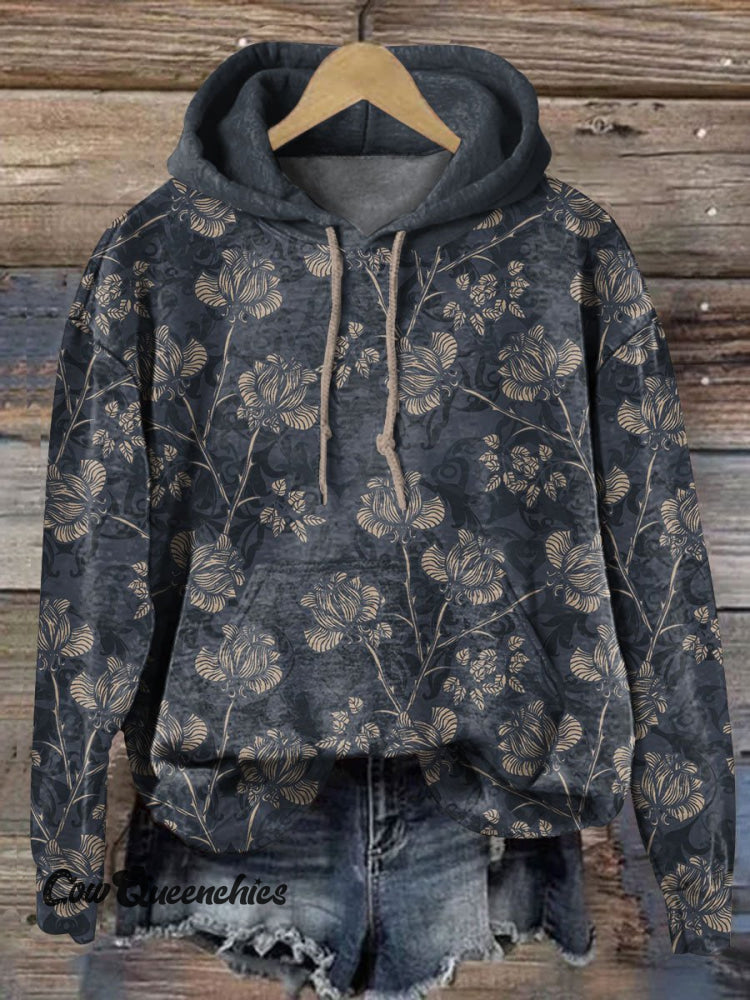Vintage Floral Art Print Casual Sweatshirt Multicolor / S