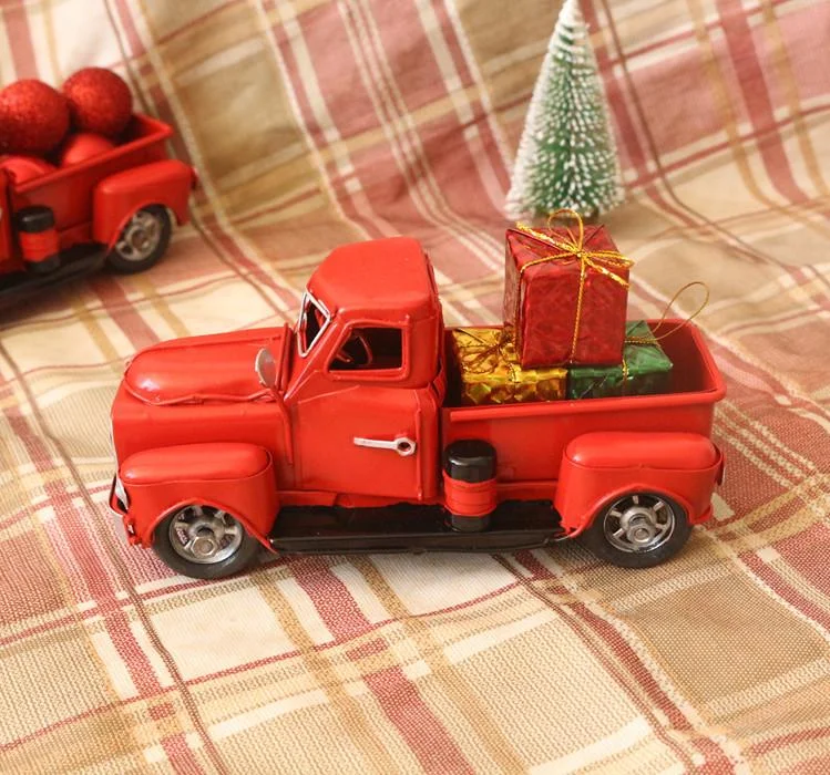 Christmas Decorations Vintage Red Metal Truck Model Holiday Table Decoration