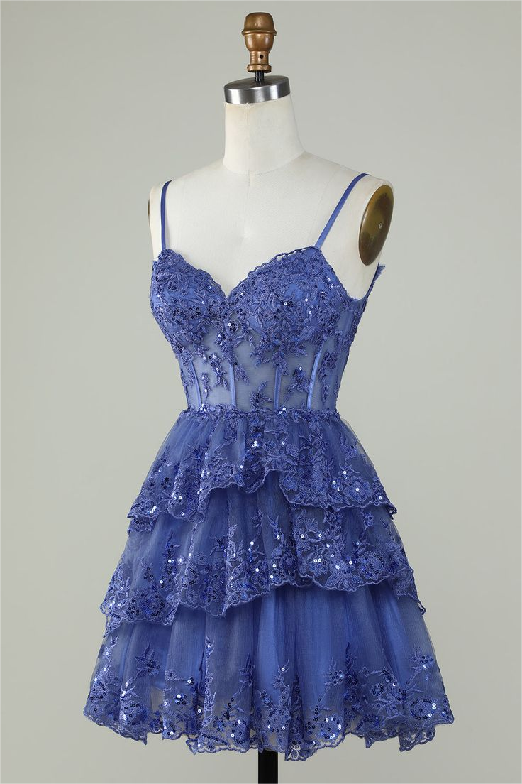 Lvs&Broner Exquisite Spaghetti Strap Sleeveless Beaded Homecoming Dress With Embroidery
