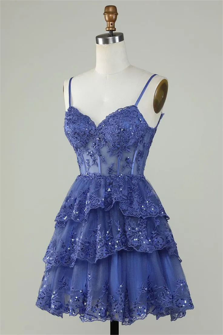 Lvs&Broner Exquisite Spaghetti Strap Sleeveless Beaded Homecoming Dress With Embroidery