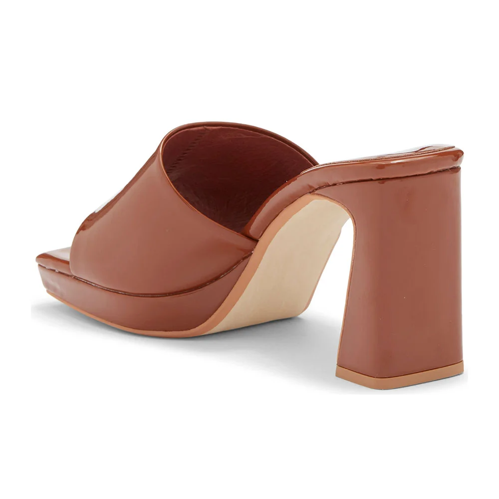 Casual Rust Slip On Wide Strap Platform Chunky High Heeled Sandals