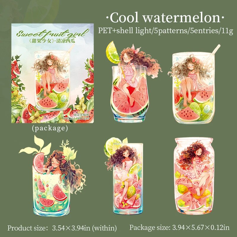Journalsay 5 Sheets Sweet Fruit Girl Series Kawaii Character Landscaping PET Sticker