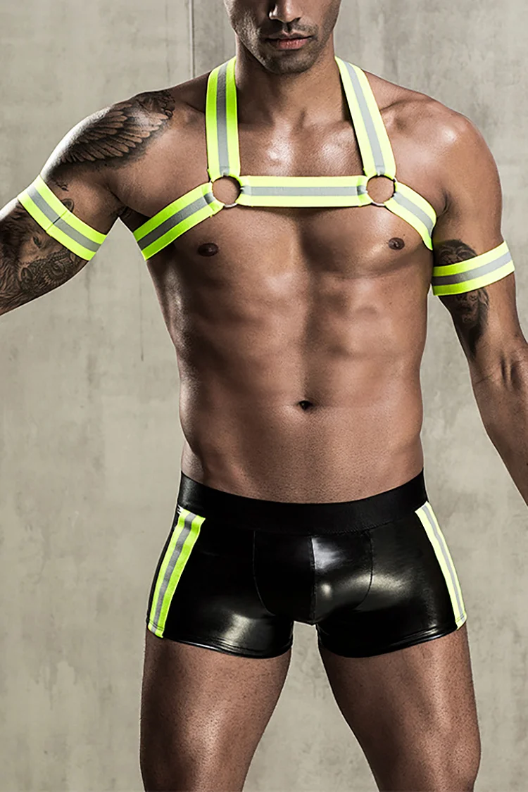 Men's Lime Green Role-Playing Uniform Shoulder Strape Clothing Body Harness