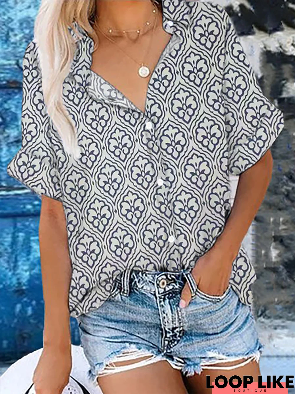 Plus size Hippie Short Sleeve Casual Blouse