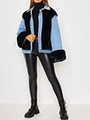 Fashion Contrast Color Buttoned Lambskin Warmth Jacket