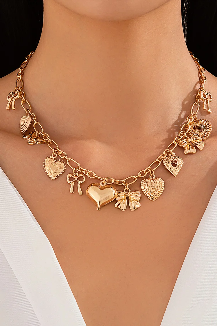 Party Bow Heart Pendant Alloy Chain Necklace 2024 - Xpluswear