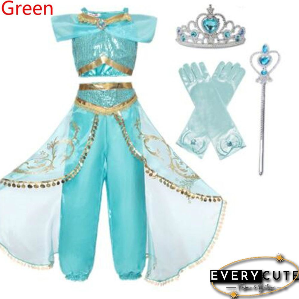 17 Styles Fancy Halloween Princess Cosplay Costume 4pcs Outfit with Accessories for 3-10 Years Kids Girls