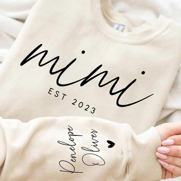 Custom Minimalist Nana Sweatshirt with Date and Children Name on Sleeve