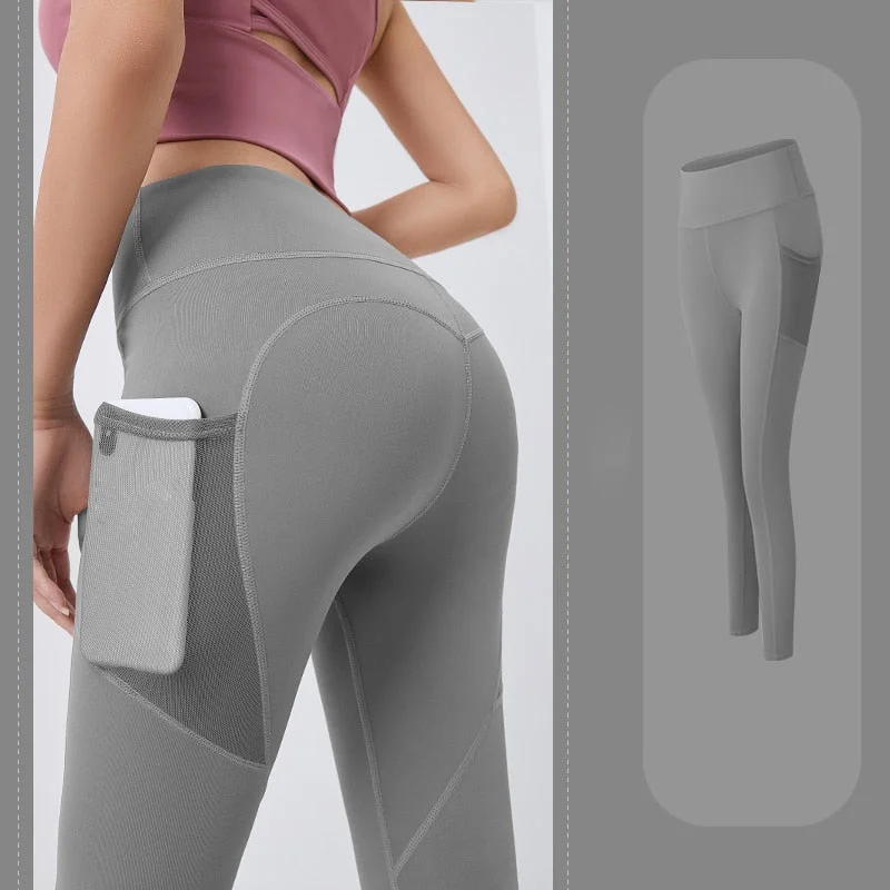 SVOKOR Women Fitness Yoga Tights Female Hip Lift Leggings with Pockets Abdomen Jogging Pants Seamless High Waist Pants ladies