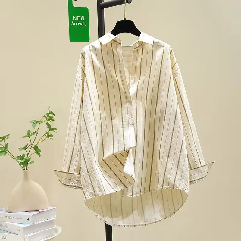 Athvotar Athvotar Spring And Autumn New Vertical Stripe Loose Long-Sleeved Shirt Women Fashion Casual Korean Version Of The Shirt Women Wear