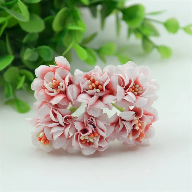 6pcs Mini  Artificial Silk Rose Bouquet Flower Stamen Wedding  Box Decoration Stamen Cheap Scrapbooking Fake Flower